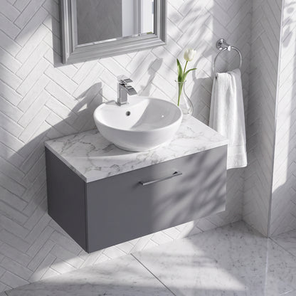 Fairford Aspri Satin Grey 800mm 1 Drawer Wall Hung Vanity Unit with Worktop