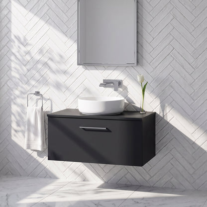 Fairford Aspri Soft Black 600mm 1 Drawer Wall Hung Vanity Unit with Worktop