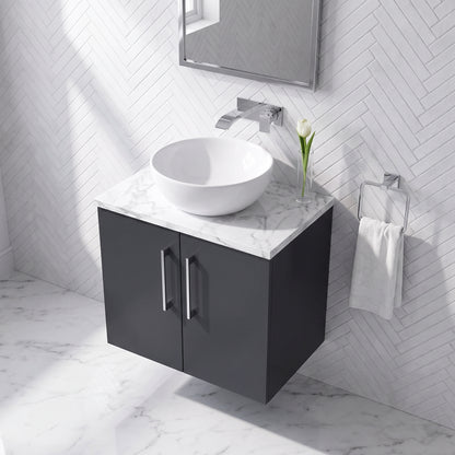 Fairford Aspri Soft Black 600mm 2 Door Wall Hung Vanity Unit with Worktop
