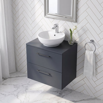 Fairford Aspri Soft Black 600mm 2 Drawer Wall Hung Vanity Unit with Worktop