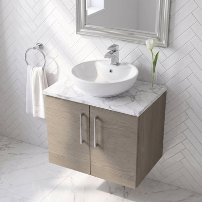 Fairford Aspri Solace Oak 600mm 2 Door Wall Hung Vanity Unit with Worktop
