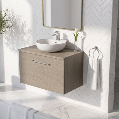 Fairford Aspri Solace Oak 800mm 1 Drawer Wall Hung Vanity Unit with Worktop