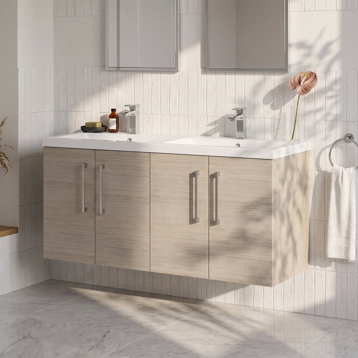 Fairford Aspri Solace Oak 1200mm 4 Door Wall Hung Vanity Unit
