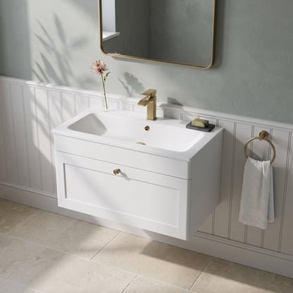 Fairford Laurel Satin White 800mm 1 Drawer Wall Hung Vanity Unit with Stone Basin