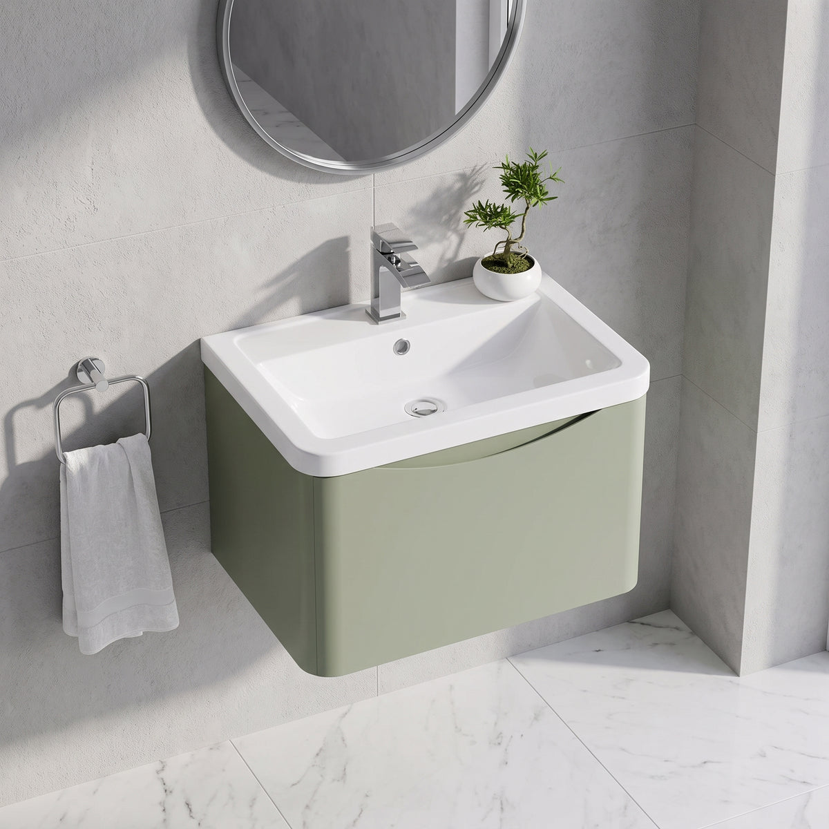 Fairford Eclipse 600mm 1 Drawer Satin Green Wall Hung Vanity Unit