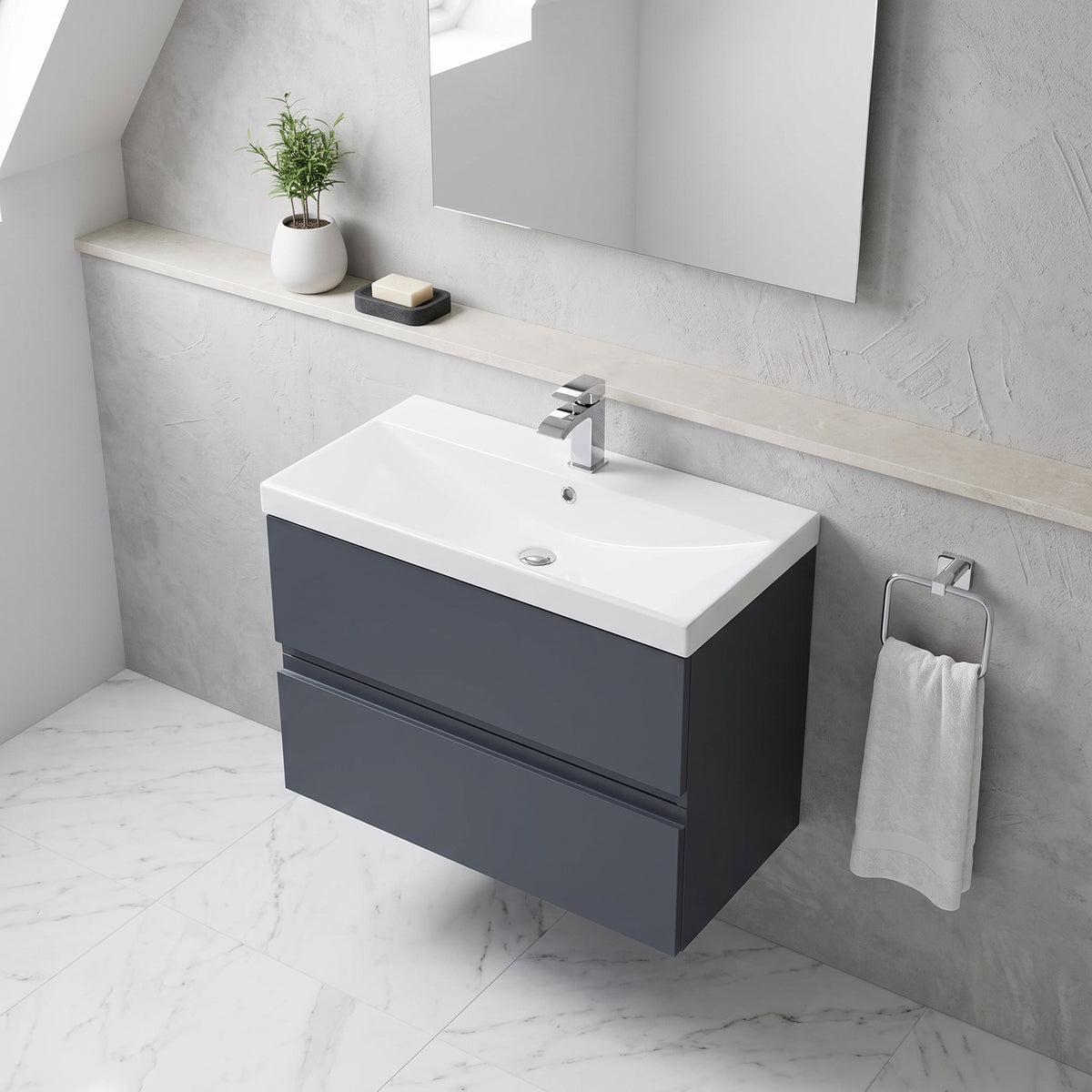Fairford Finesse Soft Black 800mm 2 Drawer Wall Hung Vanity Unit