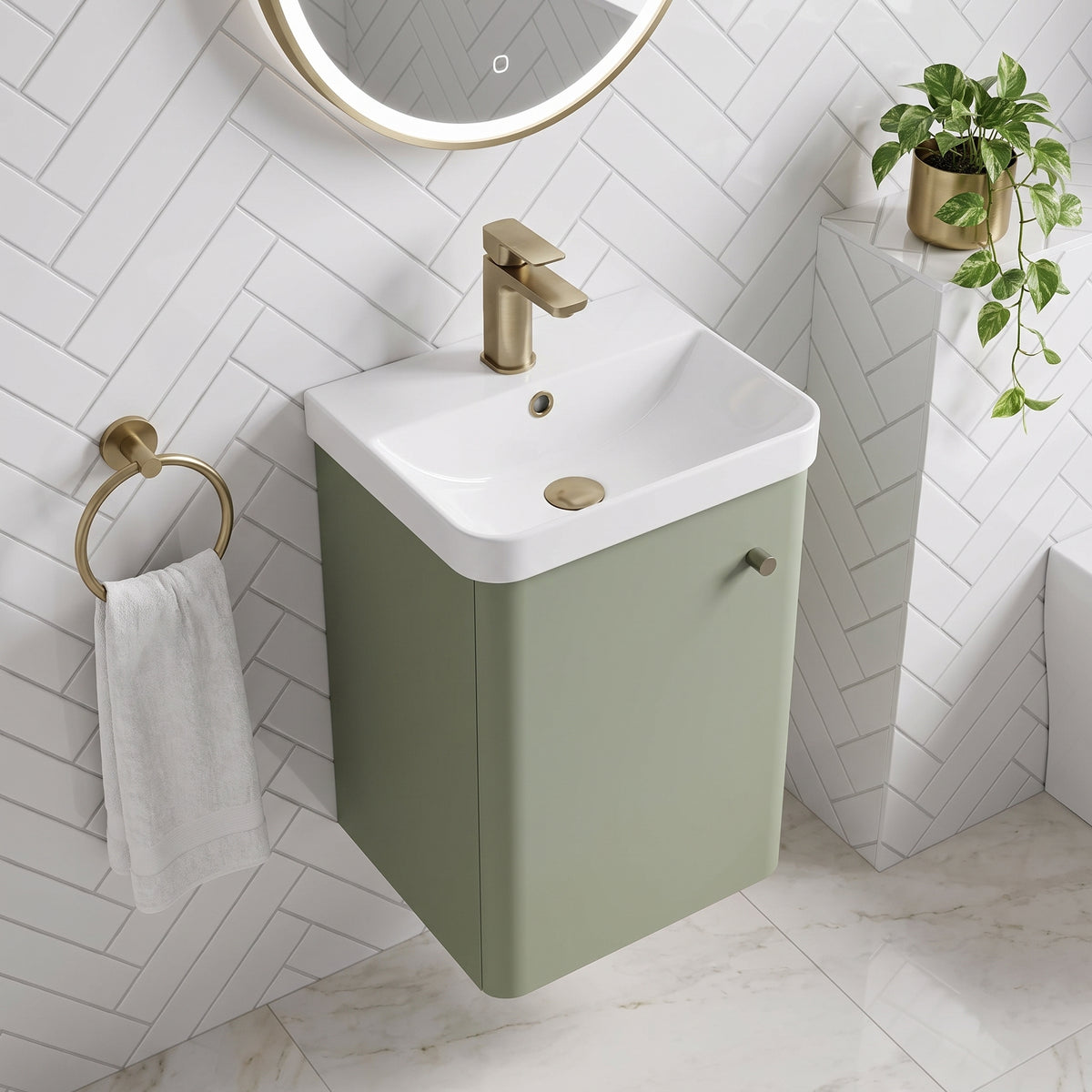 Fairford Crayo Satin Green 400mm 1 Door Wall Hung Vanity Unit