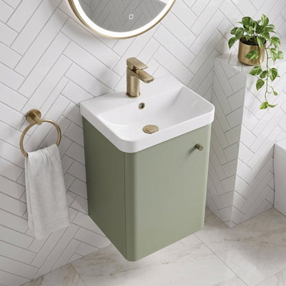 Fairford Crayo Satin Green 400mm 1 Door Wall Hung Vanity Unit