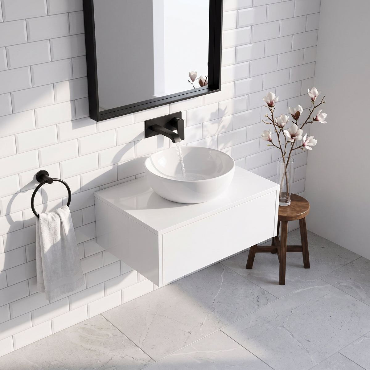 Fairford Linea Gloss White 600mm Wall Hung Vanity Shelf