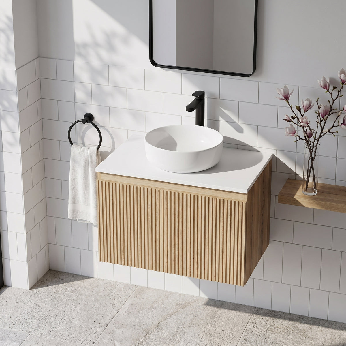 Fairford Sophia Country Oak 600mm Wall Hung Vanity Unit with Worktop