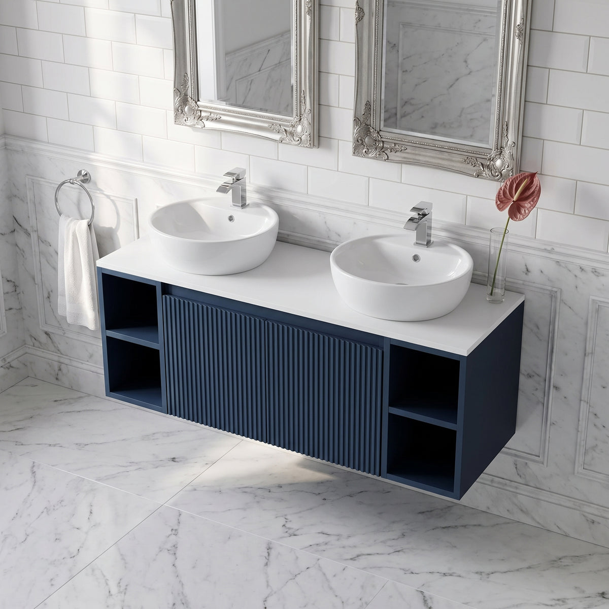 Fairford Sophia Midnight Shadow 1000mm Wall Hung Vanity Unit with Double Storage and Worktop