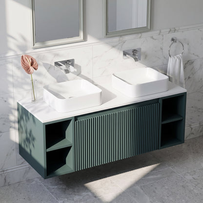 Fairford Sophia Smoked Sage 1000mm Wall Hung Vanity Unit with Double Storage and Worktop