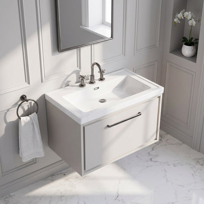 Fairford Tisse Pebble Grey 800mm 1 Drawer Wall Hung Vanity Unit with 3 Tap Hole Basin