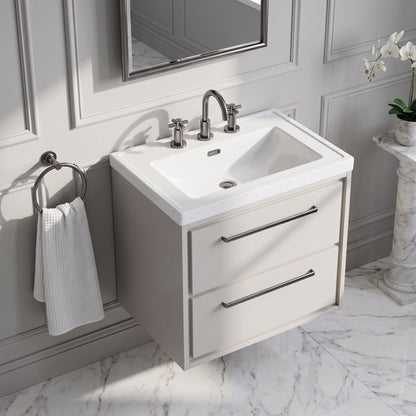 Fairford Tisse Pebble Grey 600mm 2 Drawer Wall Hung Vanity Unit with 3 Tap Hole Basin