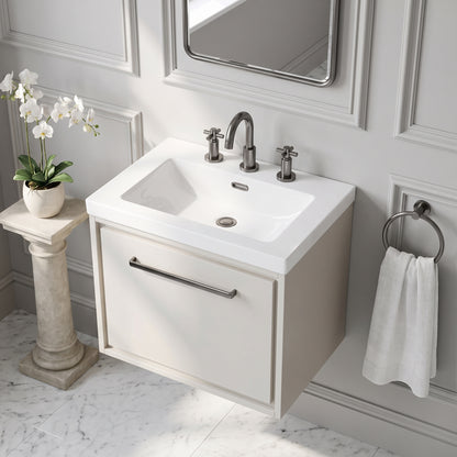 Fairford Tisse Pebble Grey 600mm 1 Drawer Wall Hung Vanity Unit with 3 Tap Hole Basin