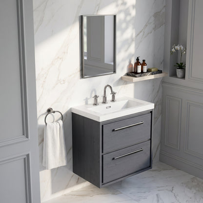Fairford Tisse Graphite Grey Woodgrain 600mm 2 Drawer Wall Hung Vanity Unit with 3 Tap Hole Basin