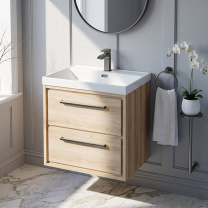 Fairford Tisse Bleached Oak 600mm 2 Drawer Wall Hung Vanity Unit with Thin Edged Basin