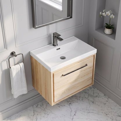 Fairford Tisse Bleached Oak 600mm 1 Drawer Wall Hung Vanity Unit with Thin Edged Basin
