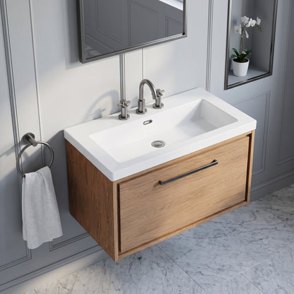 Fairford Tisse Antique Oak 800mm 1 Drawer Wall Hung Vanity Unit with 3 Tap Hole Basin