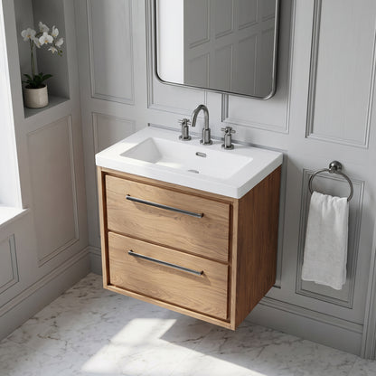 Fairford Tisse Antique Oak 600mm 2 Drawer Wall Hung Vanity Unit with 3 Tap Hole Basin