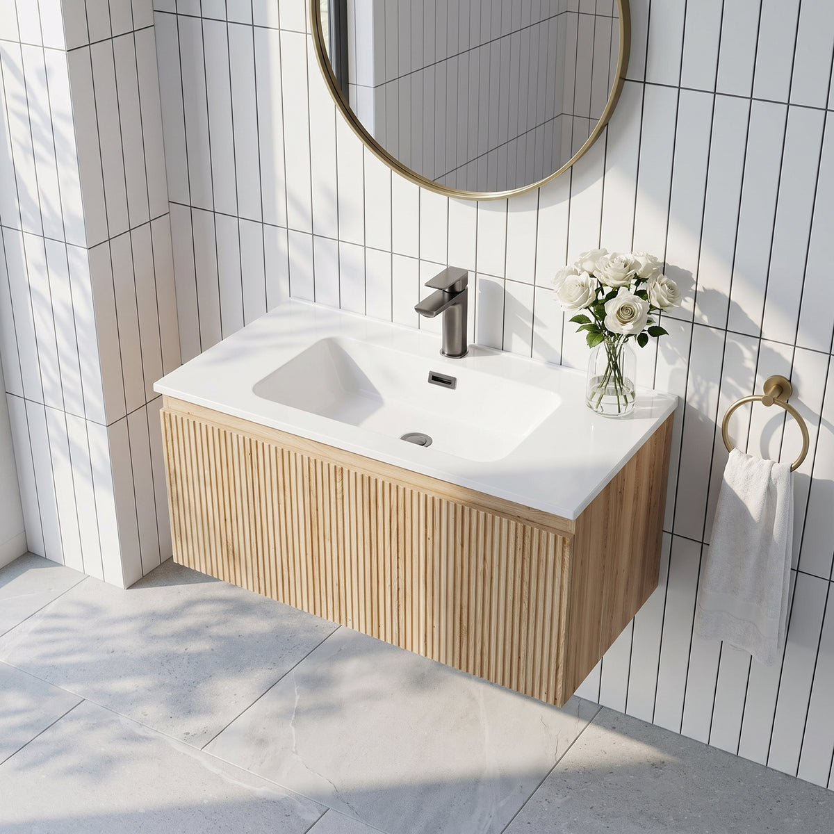 Fairford Sophia Country Oak 800mm Wall Hung Vanity Unit with Basin