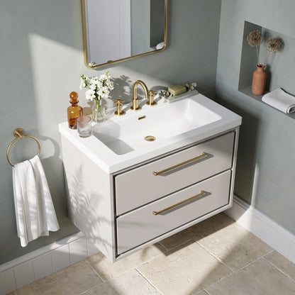 Fairford Tisse Pebble Grey 800mm 2 Drawer Wall Hung Vanity Unit with 3 Tap Hole Basin