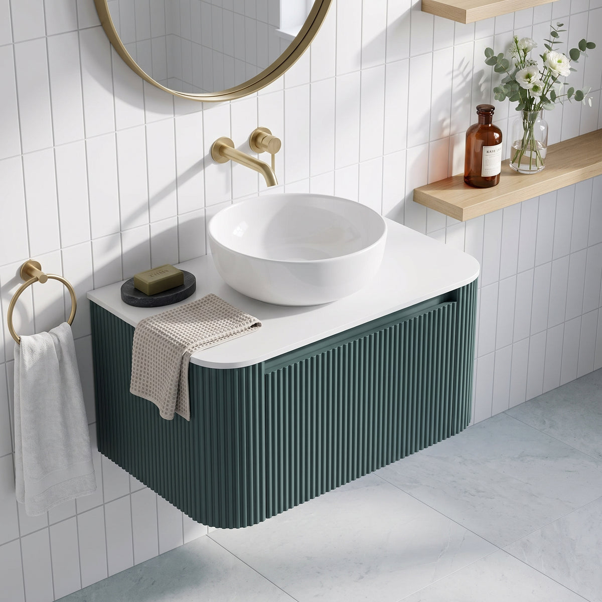 Fairford Sophia Smoked Sage 870mm Wall Hung Vanity Unit with Worktop