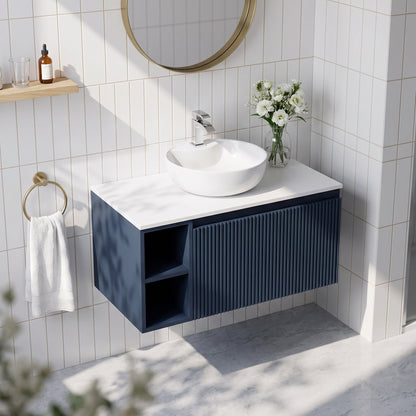 Fairford Sophia Midnight Shadow 800mm Wall Hung Vanity Unit with Left Hand Storage and Worktop