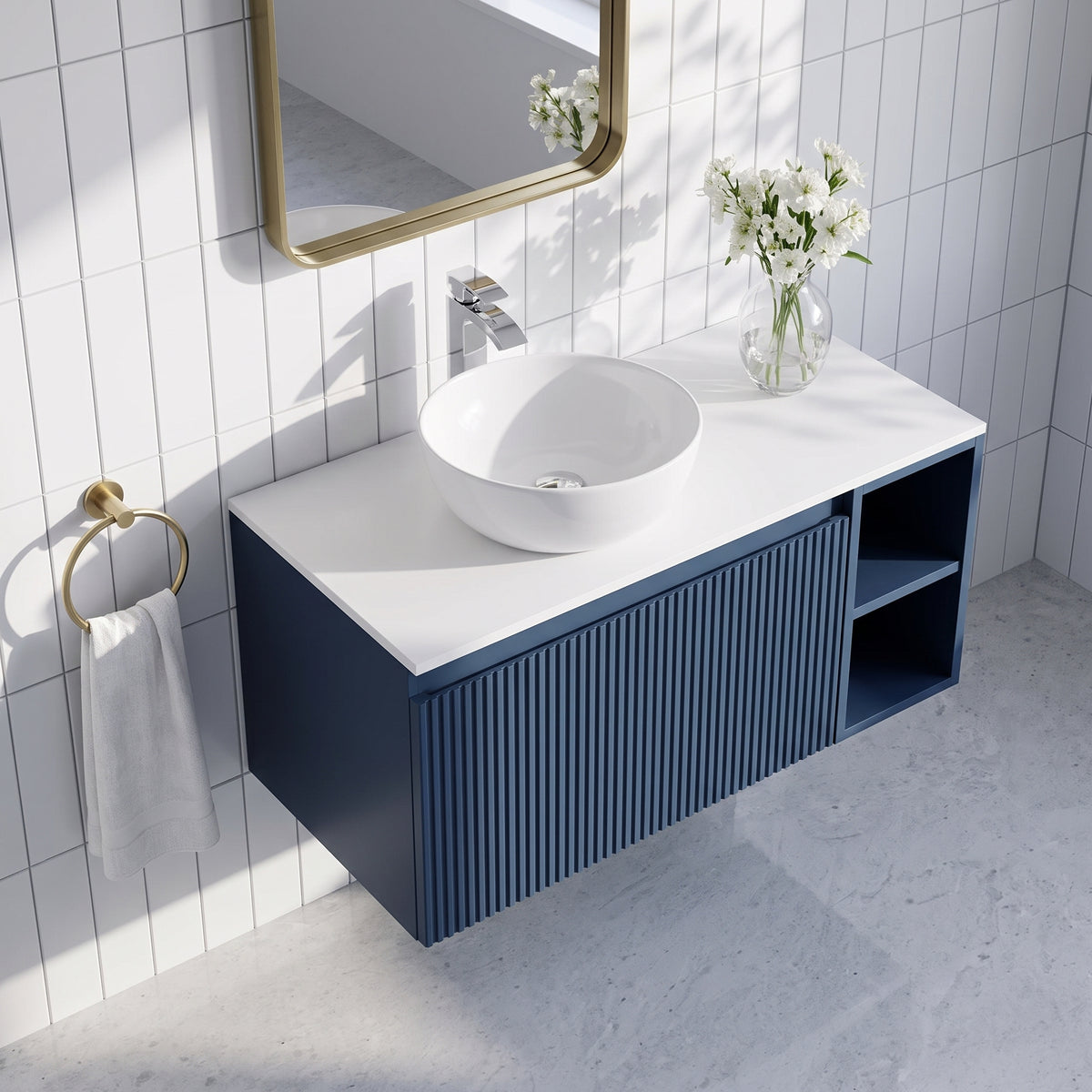 Fairford Sophia Midnight Shadow 800mm Wall Hung Vanity Unit with Right Hand Storage and Worktop
