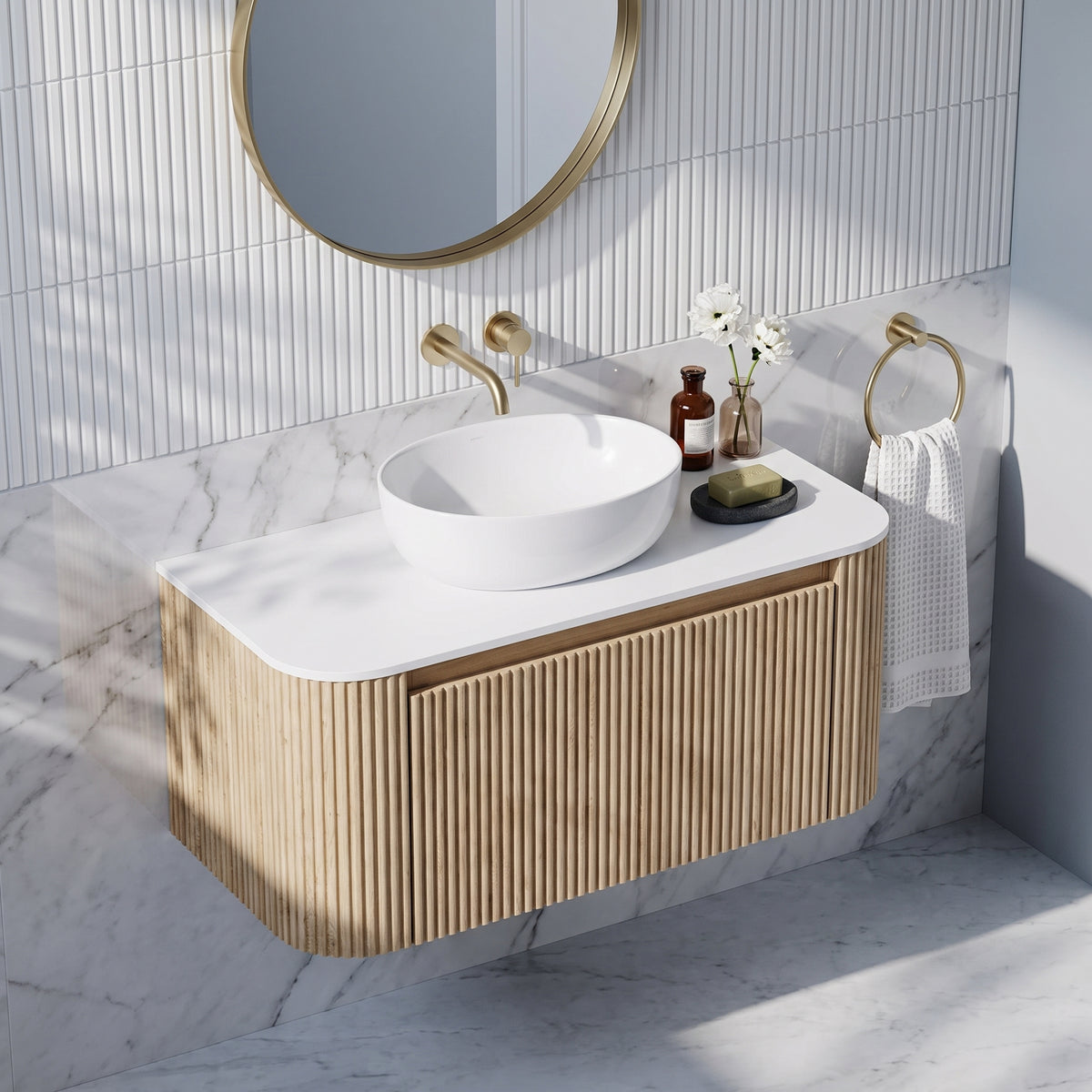 Fairford Sophia Country Oak 870mm Wall Hung Vanity Unit with Worktop