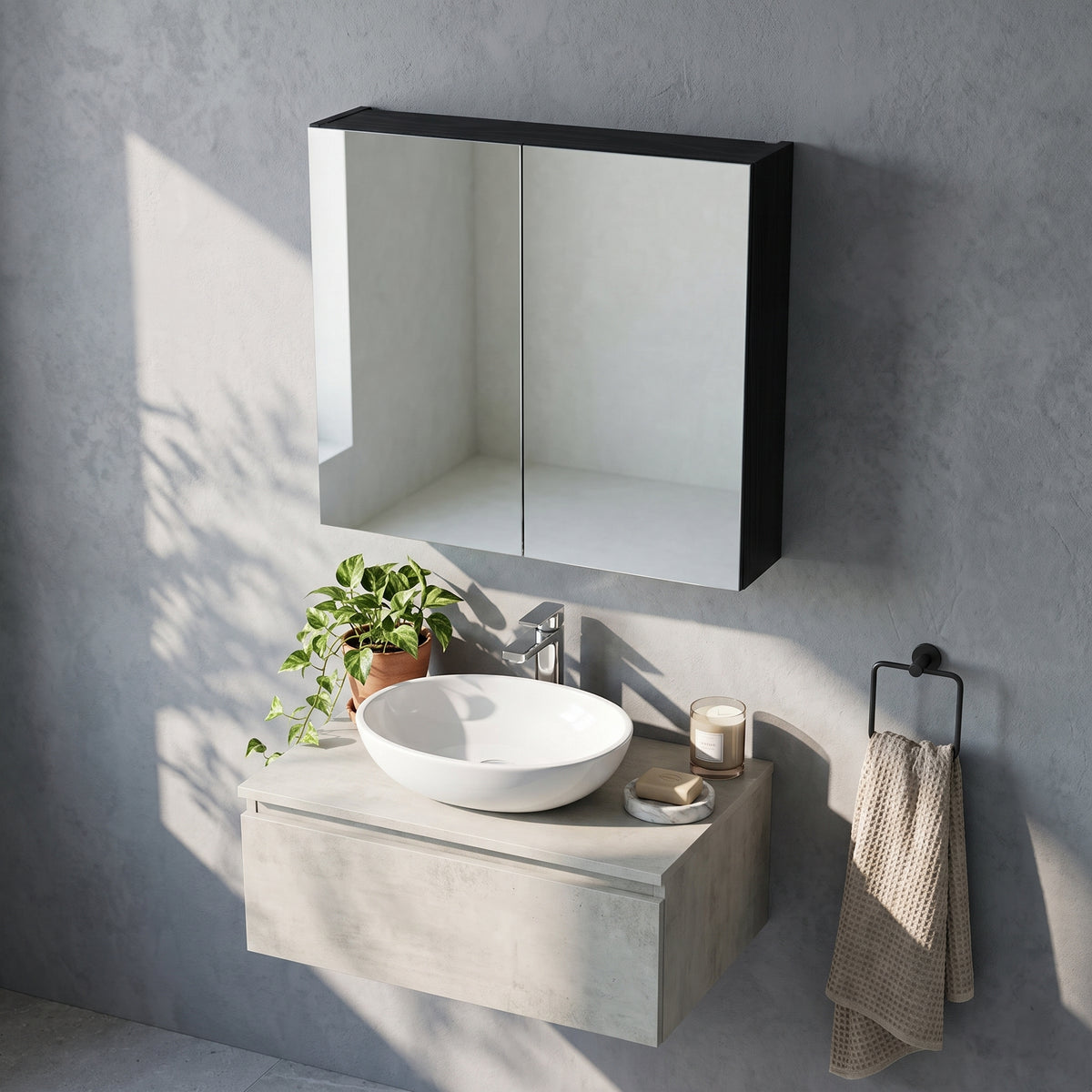 Fairford Union Black Woodgrain 800mm Mirror Cabinet