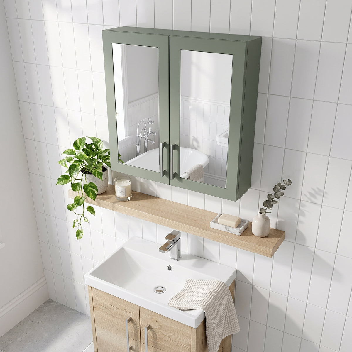 Fairford Union Style Shaker Matt Lux Green 600mm Mirror Cabinet