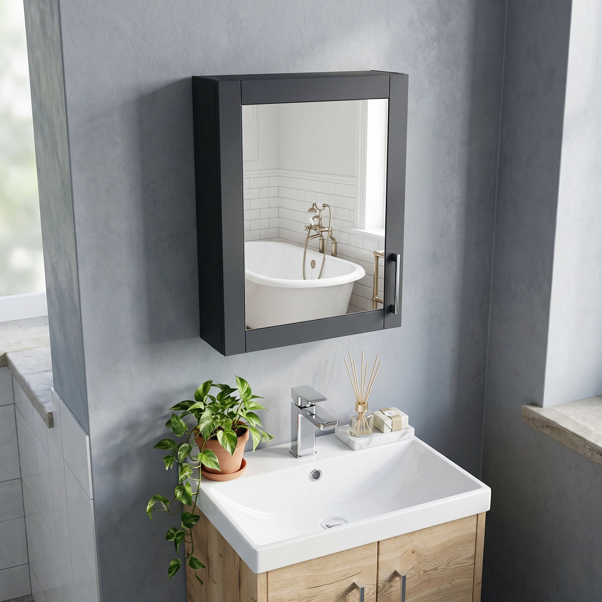 Fairford Union Style Shaker Matt Soft Black 400mm Mirror Cabinet
