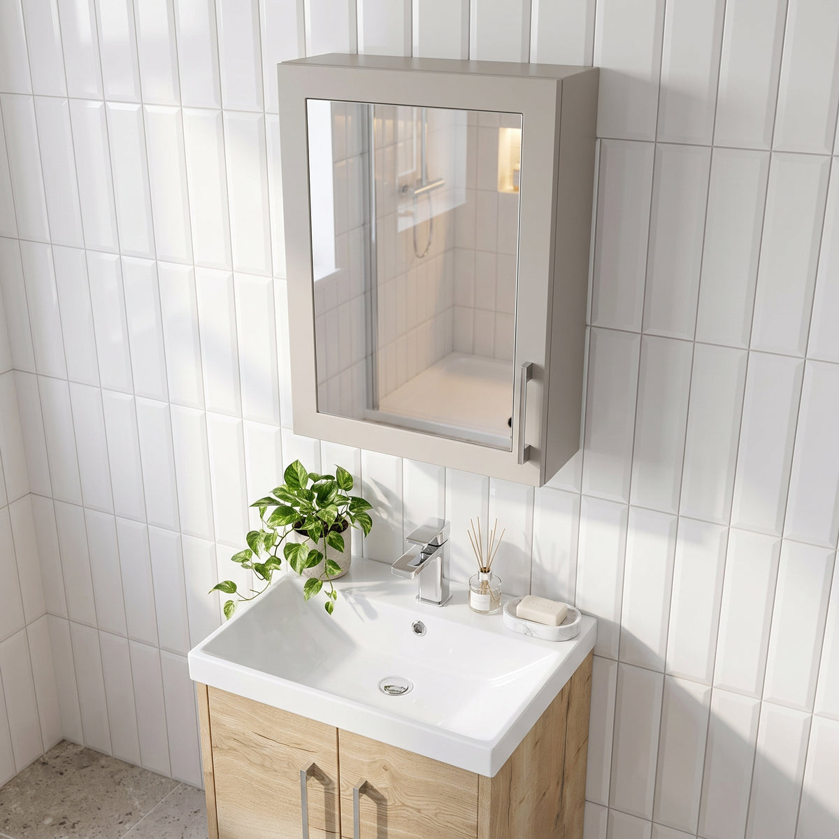 Fairford Union Style Shaker Matt Stone Grey 400mm Mirror Cabinet