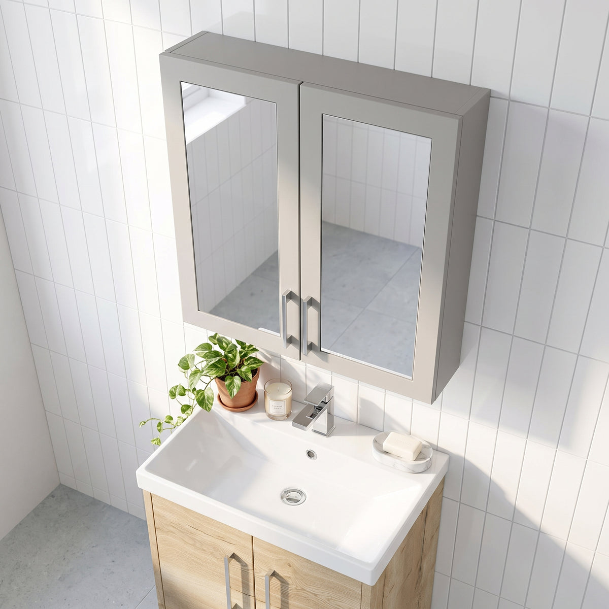 Fairford Union Style Shaker Matt Stone Grey 600mm Mirror Cabinet