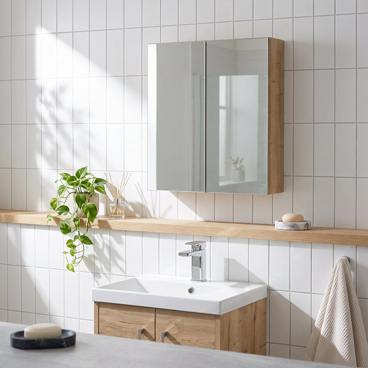 Fairford Union Style Slab Dark Oak 600mm Mirror Cabinet
