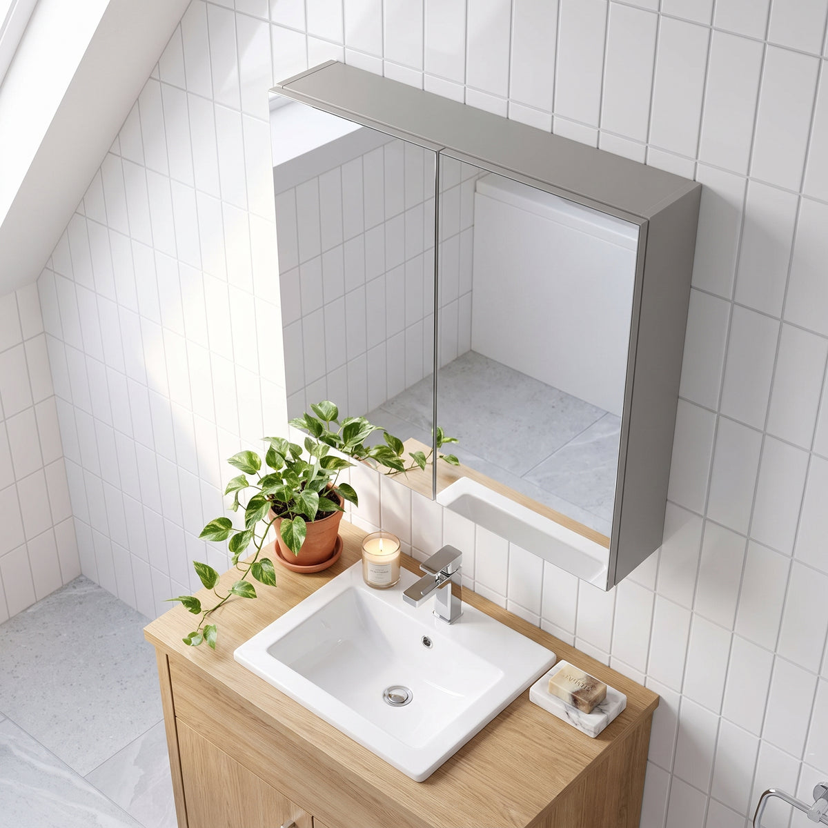 Fairford Union Style Slab Matt Stone Grey 600mm Mirror Cabinet