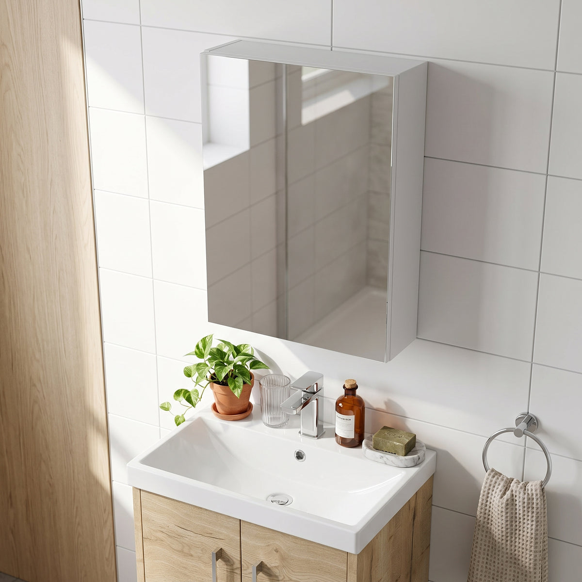 Fairford Union Style Slab Matt White 400mm Mirror Cabinet