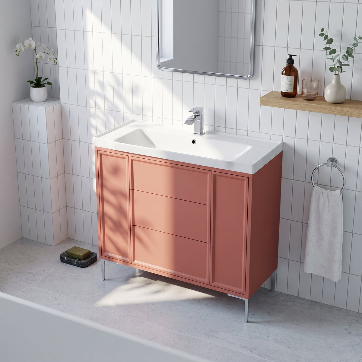Fairford Elan Dusk Red 1000mm Floorstanding Vanity Unit with Chrome Legs