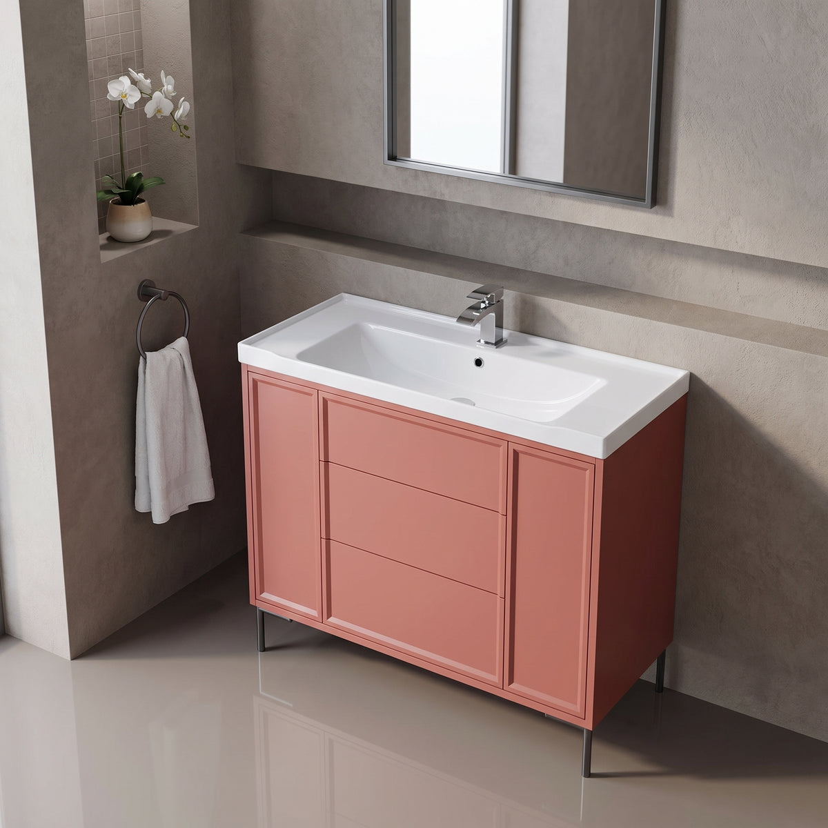 Fairford Elan Dusk Red 1000mm Floorstanding Vanity Unit with Gunmetal Legs