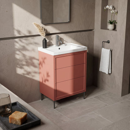 Fairford Elan Dusk Red 600mm Floorstanding Vanity Unit with Gunmetal Legs