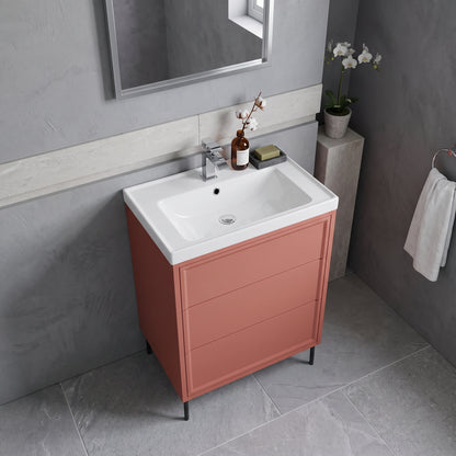 Fairford Elan Dusk Red 600mm Floorstanding Vanity Unit with Matt Black Legs