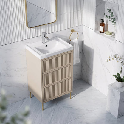 Fairford Elan Fluted Sandstone 500mm Floorstanding Vanity Unit with Brushed Brass Legs