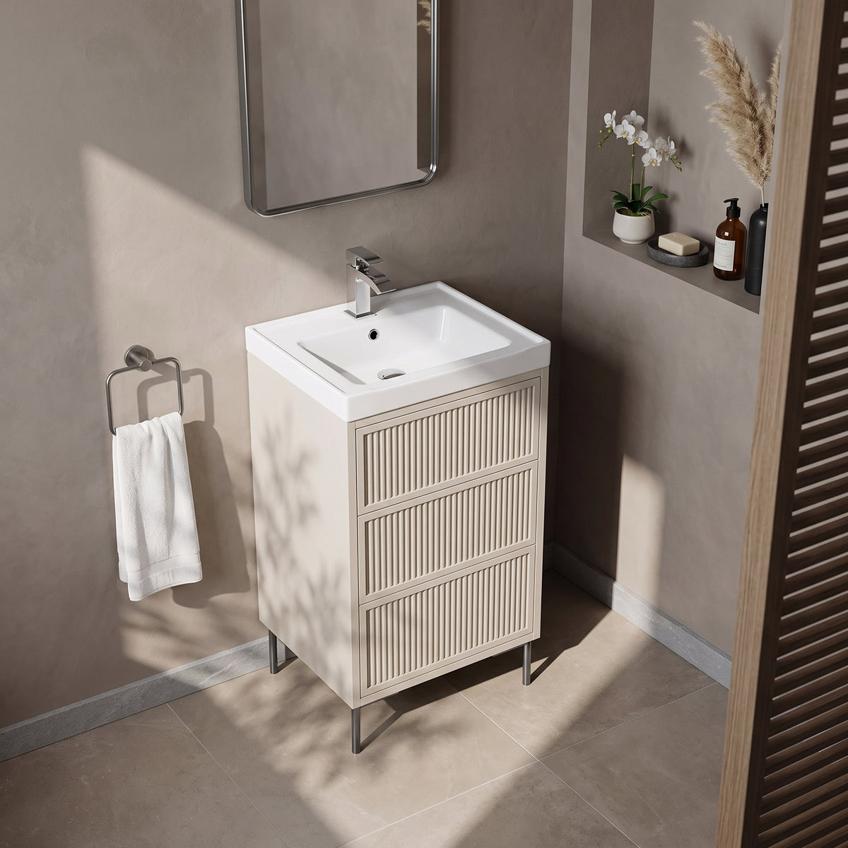Fairford Elan Fluted Sandstone 500mm Floorstanding Vanity Unit with Gunmetal Legs