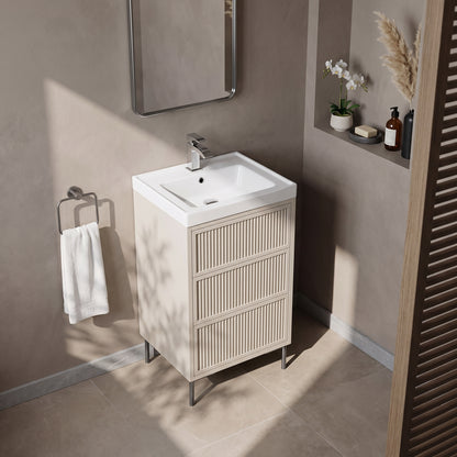 Fairford Elan Fluted Sandstone 500mm Floorstanding Vanity Unit with Gunmetal Legs