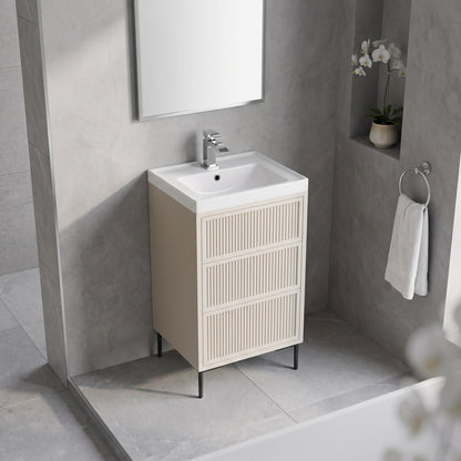 Fairford Elan Fluted Sandstone 500mm Floorstanding Vanity Unit with Matt Black Legs