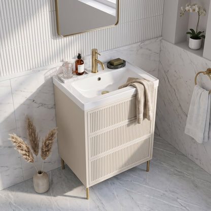 Fairford Elan Fluted Sandstone 600mm Floorstanding Vanity Unit with Brushed Brass Legs