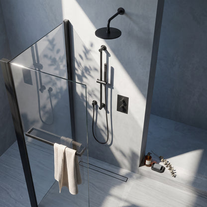 Fairford Element 7 Matt Black Concealed Shower Kit with Overhead, Slide Rail and Overflow Filler