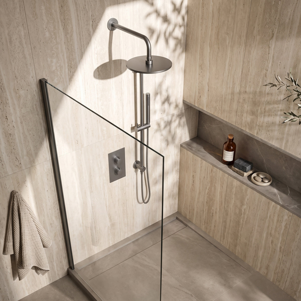 Fairford Element 7 Gunmetal Concealed Shower Kit with Overhead and Slide Rail