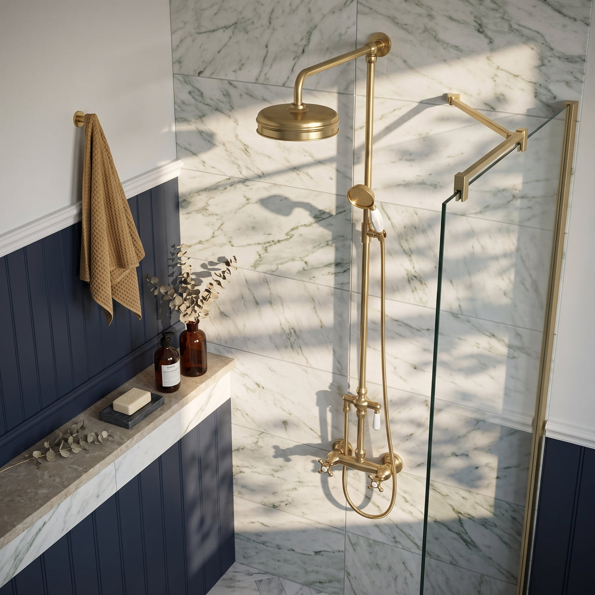 Fairford Winchester Brushed Brass Single Outlet Bar Valve Shower Kit